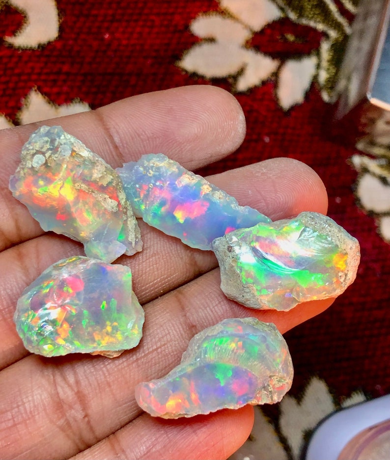 Extremely Rare Large 5 Pc Opal Rough Lot 50 Cts AAA Grade Natural Ethiopian Opal Raw Suitable For Cut And Jewelry Fire Opal Crystal Gemstone image 1