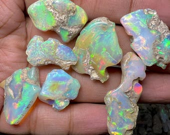 Smooth Opal Rough Lot, 50 Carats 8-10 Pc Top Quality Ethiopian Opal Raw, Natural Opal Rough For Jewelry & Gemstones, Welo Fire Opal Crystal