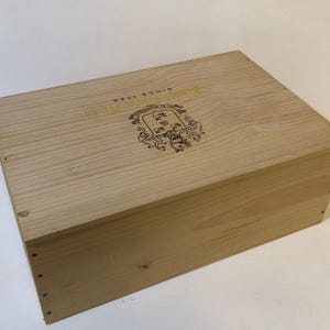 Handcrafted Wooden Wine Box – Barton Family Wines – Vintage Estate Crest – Rustic Gift Box - with lid - Authentic Winery Crate