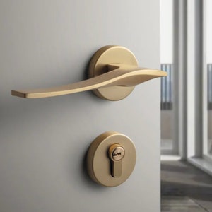 Door Lever Handle - Brushed Gold Black Door Handles Pair Lock Set for Indoor Interior - Privacy Passage Mortise