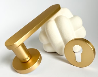 Door Lever Handle - Minimalistic Brushed Gold Door Lever Pair Lock Set for Indoor Interior