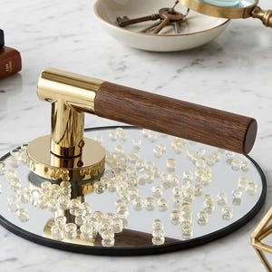 Gold Door Lever Handle with Wood Grip - Interior Passage Set