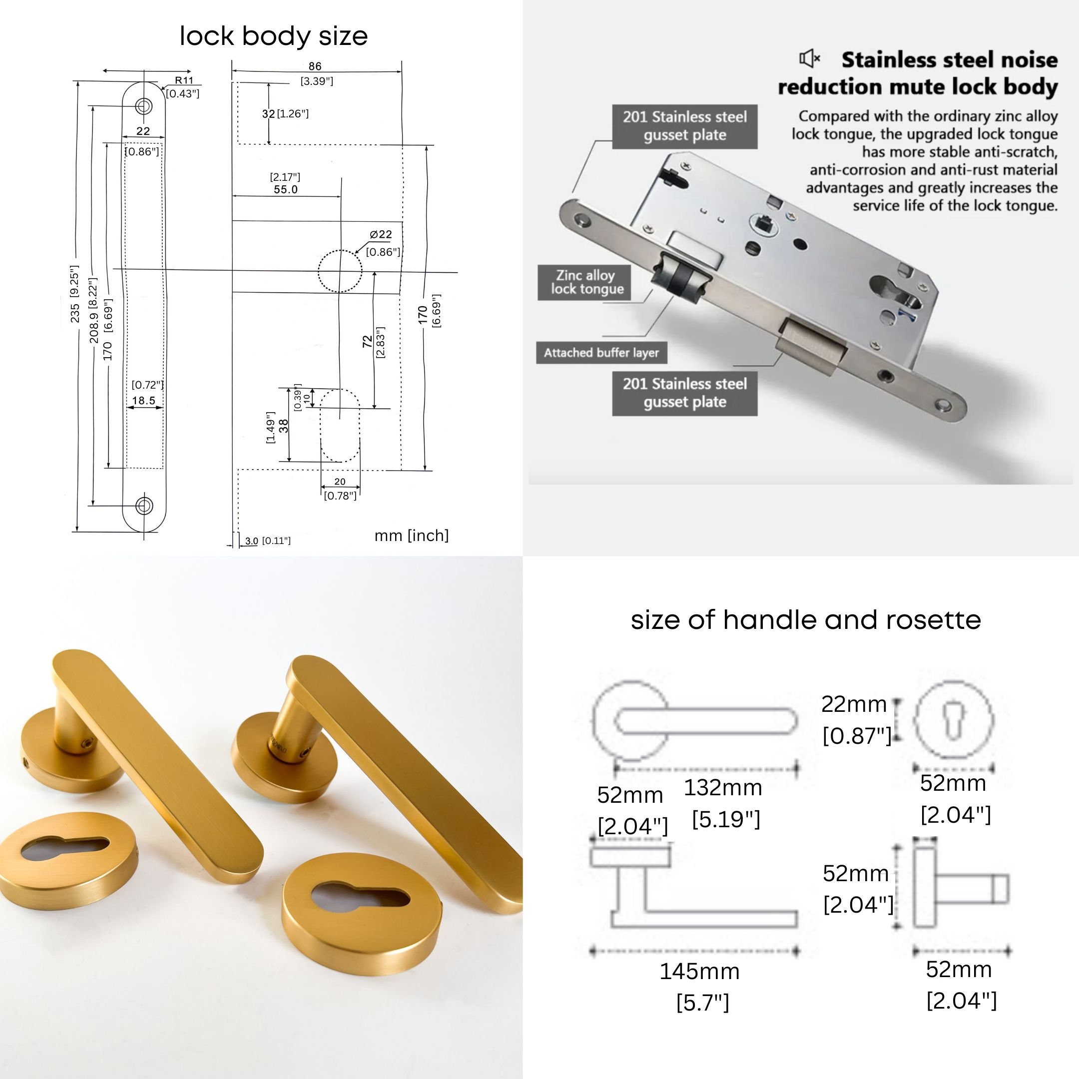 Minimalistic Brushed Gold Door Handles Lever Pair Lock Set on Etsy