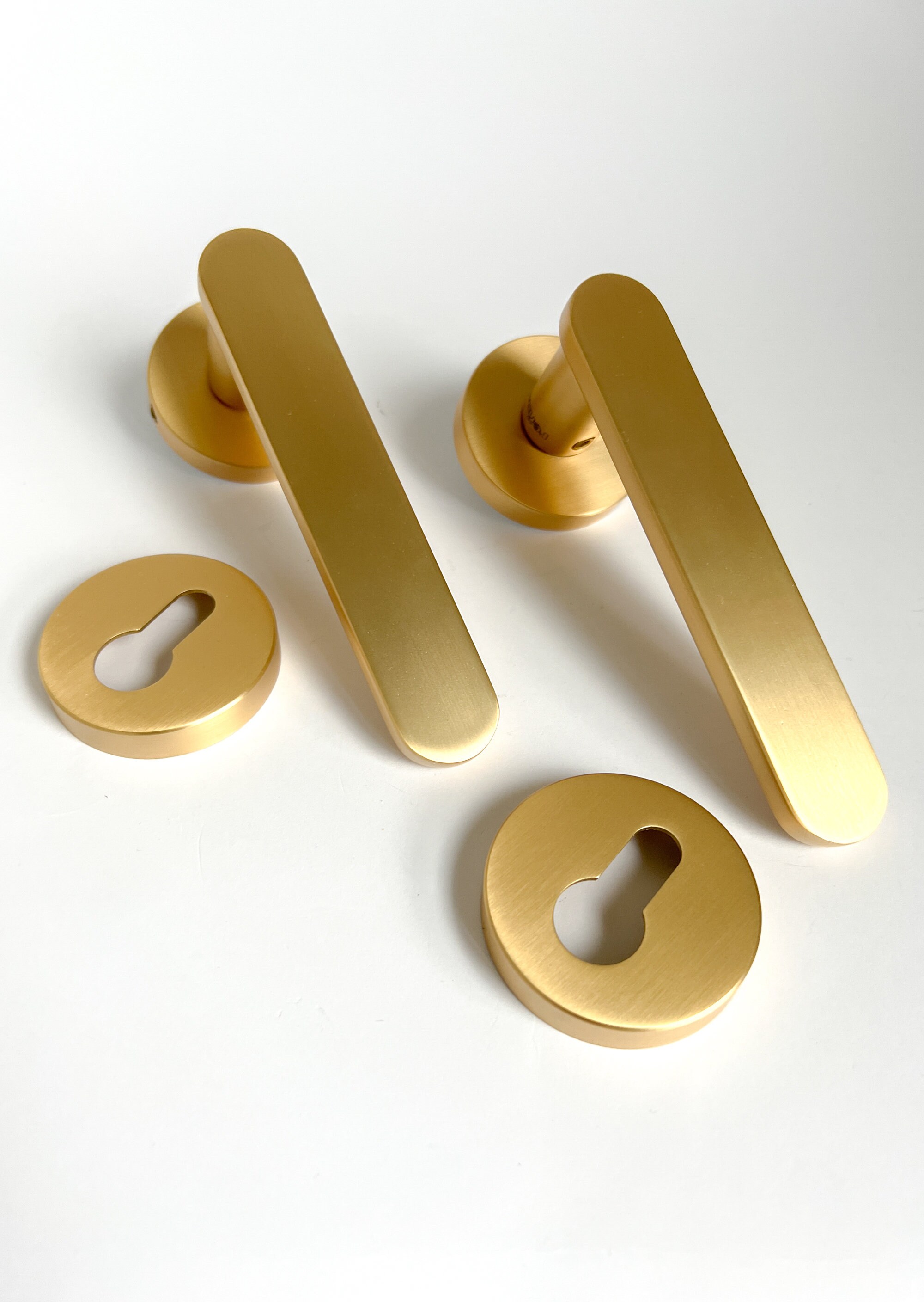 Minimalistic Brushed Gold Door Handles Lever Pair Lock Set on Etsy