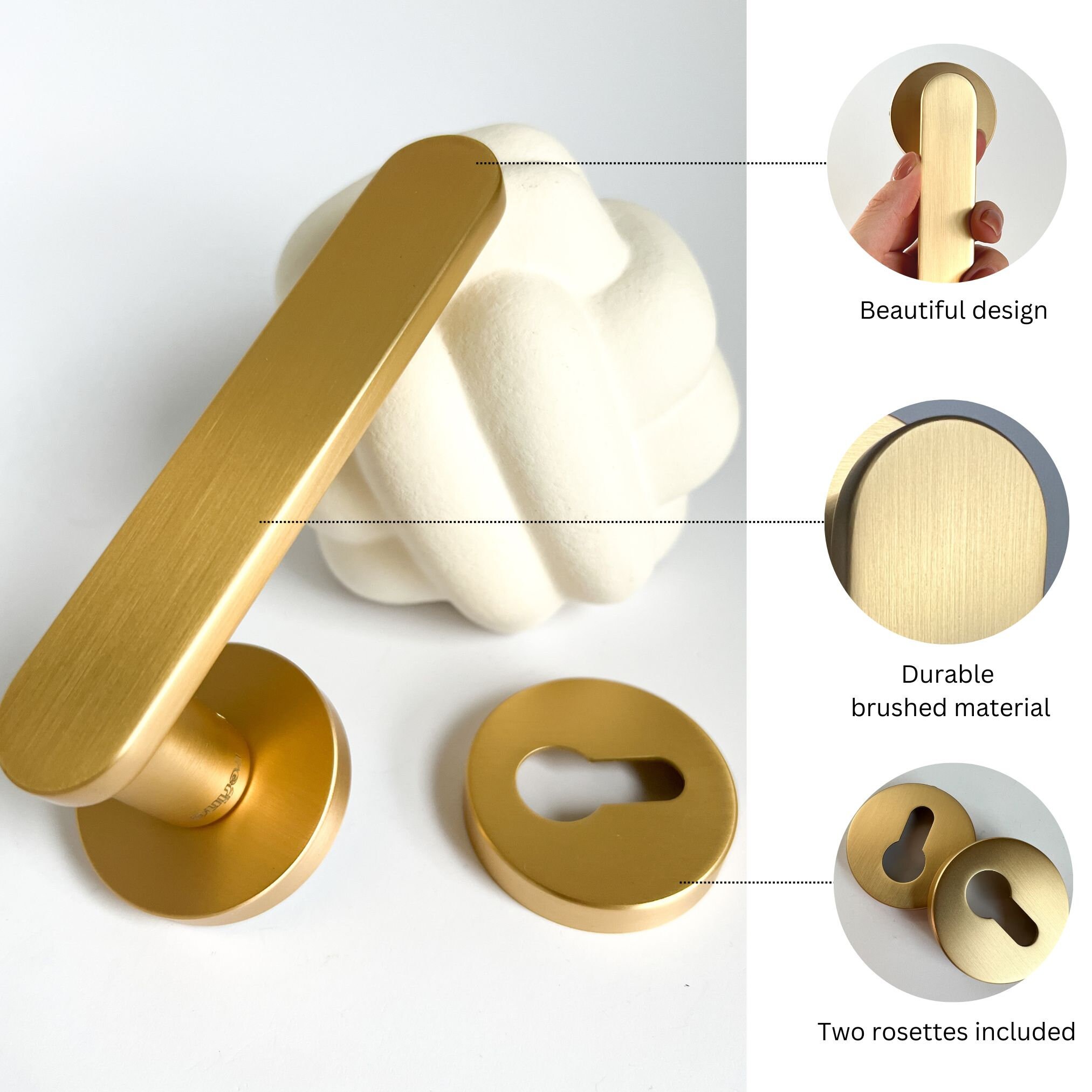 Minimalistic Brushed Gold Door Handles Lever Pair Lock Set on Etsy