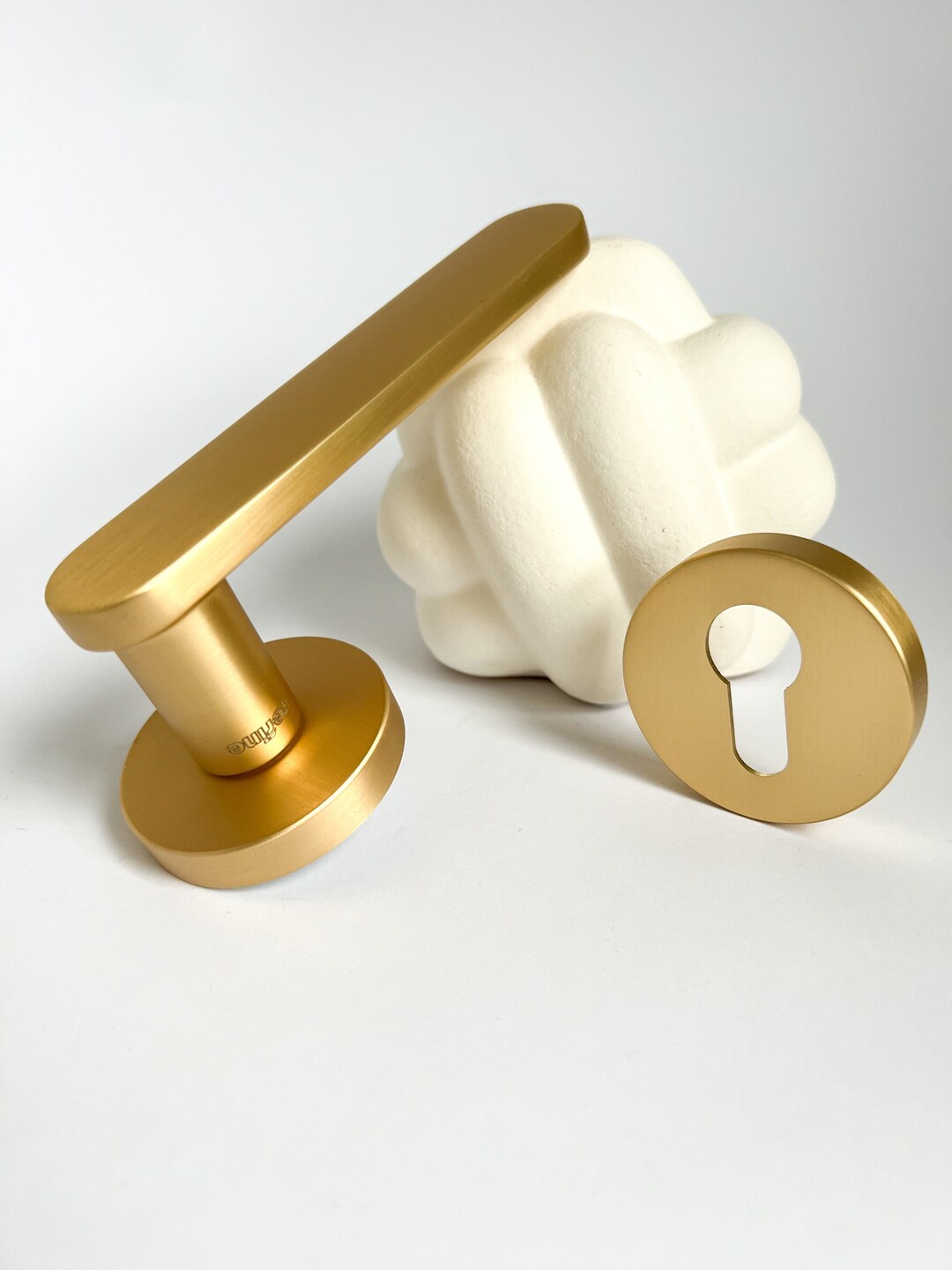 Minimalistic Brushed Gold Door Handles Lever Pair Lock Set on Etsy