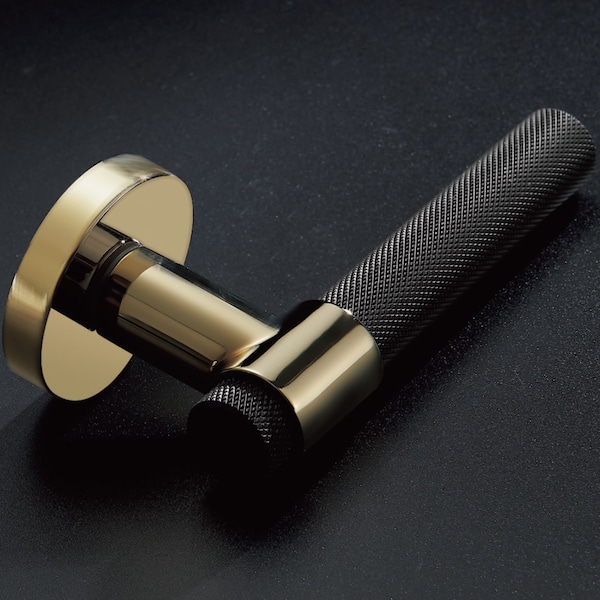 Door Lever Handle - Luxury Knurled Gold Pair on Rose - Lock Set for Indoor Interior - Passage Privacy Mortise