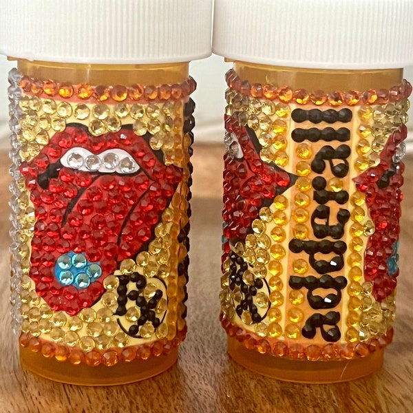 BLUE Adderall bedazzled pill bottles - only 2 available atm, unique pill organizer, bling pill bottle, bling case, pill label, addy bottle