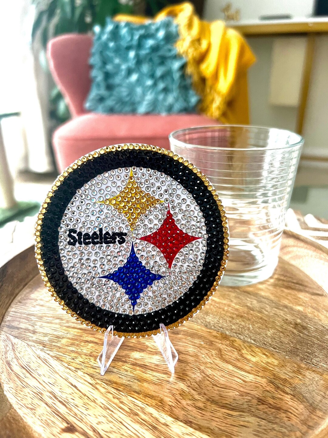 Pittsburgh Steelers Coaster or Round With Stand, Handmade, Game Day Essentials, Steelers Gifts