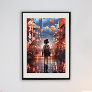Maya e a Torre nas Nuvens | Coleção original Neo Tokyo, arte de anime, pôster de ilustração, impressão de arte premium (fosco)