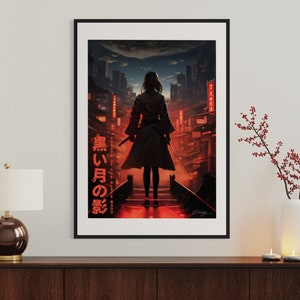 Sombra da Lua Negra [Edição Katana] | Coleção Original Neo Tokyo, Anime, Pôster de Ilustração, Impressão Premium - Vertical (bordas brancas)