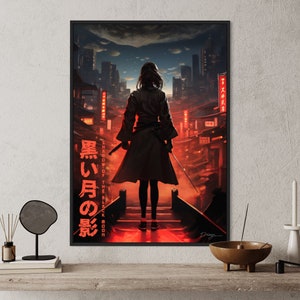 Sombra da Lua Negra [Edição Katana] | Coleção original Neo Tokyo, arte de anime, pôster de ilustração, impressão de arte premium - retrato (fosco)