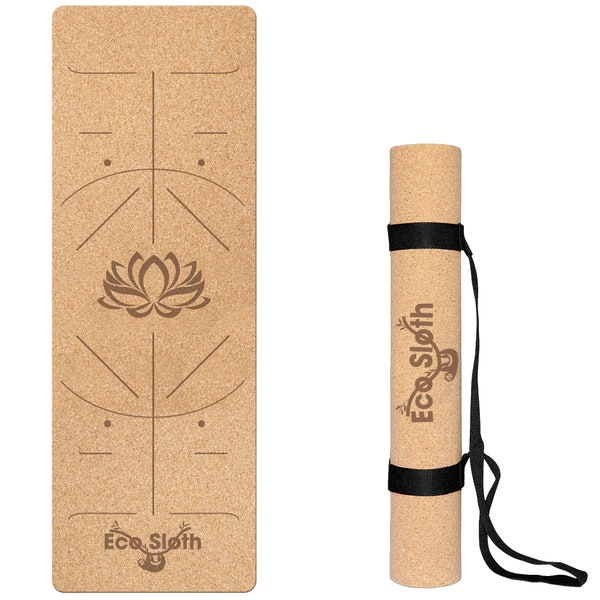 Eco-Friendly Yoga Mat | Cork + Natural Rubber | Includes Carrying Strap | Non Slip Exercise & Fitness for Home Workout