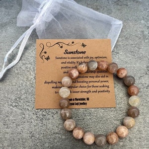 SUNSTONE Bracelet Stretch Fit Handmade With Gift Bag & Card Crystal Gemstone 8mm