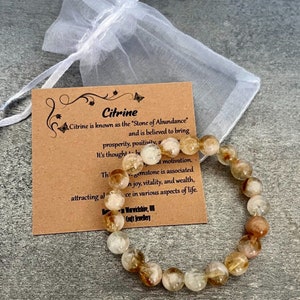 CITRINE Bracelet Stretch Fit Handmade With Gift Bag & Card Crystal Gemstone 8mm