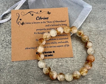 CITRINE Bracelet Stretch Fit Handmade With Gift Bag & Card Crystal Gemstone 8mm