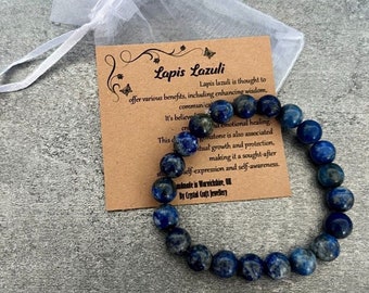 LAPIS LAZULI Bracelet Stretch Fit Handmade With Gift Bag & Card Crystal Gemstone 8mm