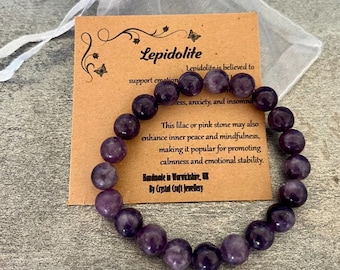 LEPIDOLITE Bracelet Stretch Fit Handmade With Gift Bag & Card Crystal Gemstone 8mm