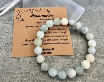 AQUAMARIN Armband Stretch Fit Handmade mit Geschenk-Tasche & Karte Kristall Edelstein 8 mm