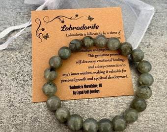 LABRADORITE Bracelet Stretch Fit Handmade With Gift Bag & Card Crystal Gemstone 8mm