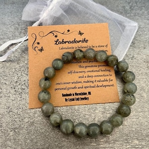 LABRADORITE Bracelet Stretch Fit Handmade With Gift Bag & Card Crystal Gemstone 8mm