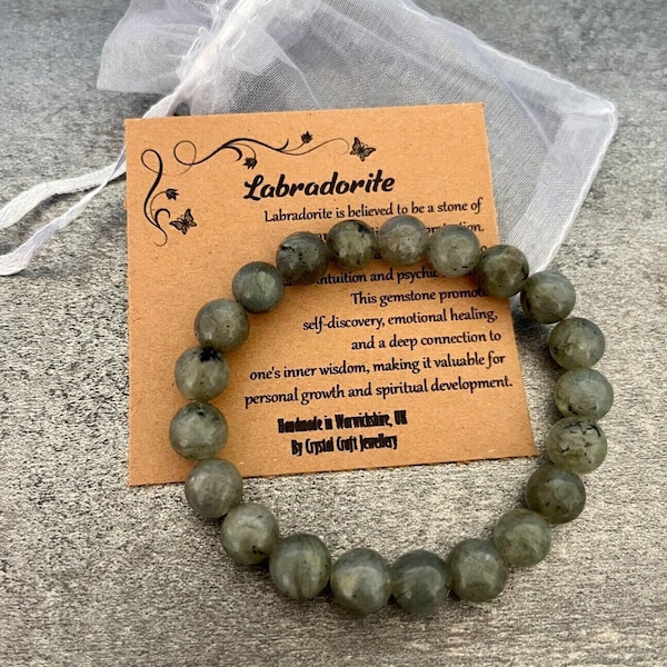 LABRADORITE Bracelet Stretch Fit Handmade With Gift Bag & Card Crystal Gemstone 8mm