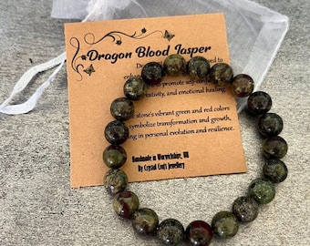DRACHENBLUT JASPIS Armband Stretch Fit Handmade mit Geschenktüte & Karte Kristall Edelstein 8 mm