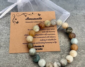 AMAZONITE Bracelet Stretch Fit Handmade With Gift Bag & Card Crystal Gemstone 8mm