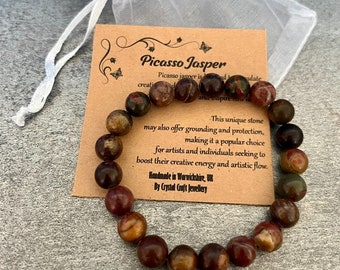PICASSO JASPER Bracelet Stretch Fit Handmade With Gift Bag & Card Crystal Gemstone 8mm