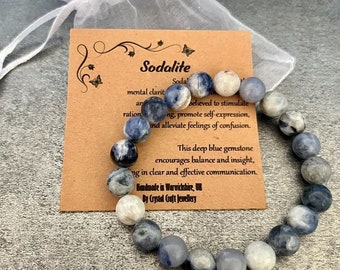 SODALITE Bracelet Stretch Fit Handmade With Gift Bag & Card Crystal Gemstone 8mm