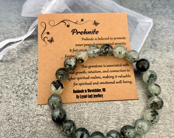 PREHNIT Armband Stretch Fit handgefertigt mit Geschenkbeutel & Karte Kristall Edelstein 8 mm