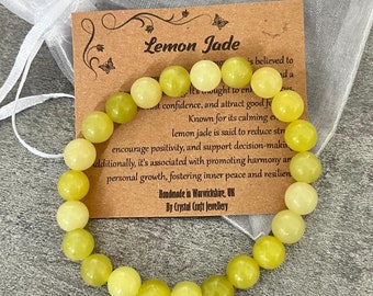 LEMON JADE Bracelet Stretch Fit Handmade With Gift Bag & Card Crystal Gemstone 8mm