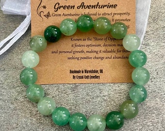 GREEN AVENTURINE Bracelet stretch fait main avec sac cadeau et carte cristal Pierres précieuses 10 mm