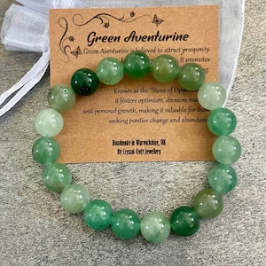 GREEN AVENTURINE Bracelet stretch fait main avec sac cadeau et carte cristal Pierres précieuses 10 mm
