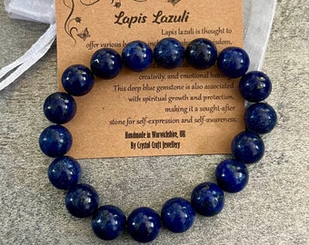 LAPIS LAZULI Bracelet Stretch Fit Handmade With Gift Bag & Card Crystal Gemstone 10mm