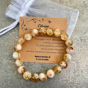 CITRINE Bracelet Stretch Fit Handmade With Gift Bag & Card Crystal Gemstone 10mm