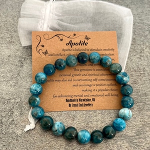 APATITE Bracelet Stretch Fit Handmade With Gift Bag & Card Crystal Gemstone 8mm