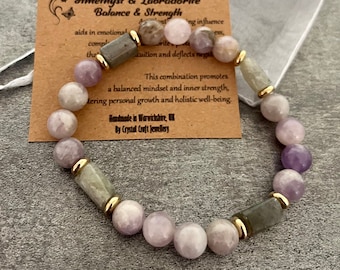 AMETHYST & LABRADORITE Stretch Bracelet Handmade Crystal Gemstone For Balance