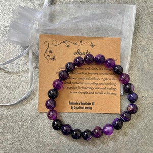 Bracciale in AGATA STRISCIA VIOLA elasticizzata fatto a mano con sacchetto regalo e biglietto di cristallo con pietra preziosa 8 mm