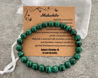 MALACHITE Bracelet Stretch Fit Handmade With Gift Bag & Card Crystal Gemstone 8mm
