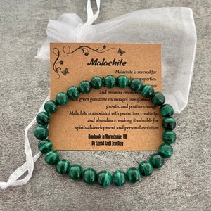 MALACHIET armband stretch fit handgemaakt met cadeauzakje en kaart Kristallen edelsteen 8 mm