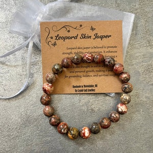 LEOPARDEN HAUT JASPI Armband Stretch Fit Handmade mit Geschenk Tasche & Karte Kristall Edelstein 8 mm