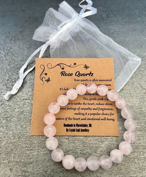 ROSE QUARTZ Bracelet Stretch Fit Handmade With Gift Bag Card