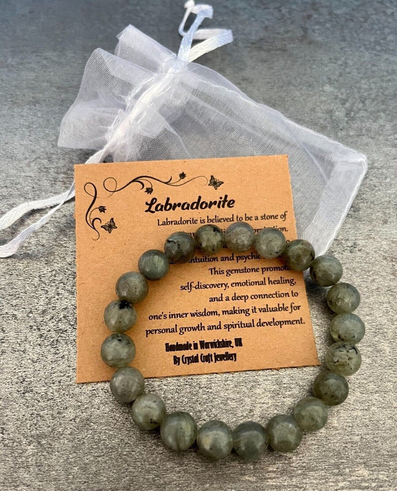 LABRADORITE Bracelet Stretch Fit Handmade With Gift Bag & Card Crystal Gemstone 8mm