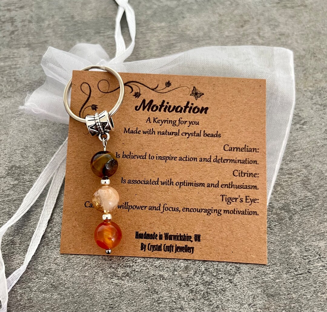 Crystal Gemstone Keyring MOTIVATION Carnelian Citrine Tiger's Eye ...