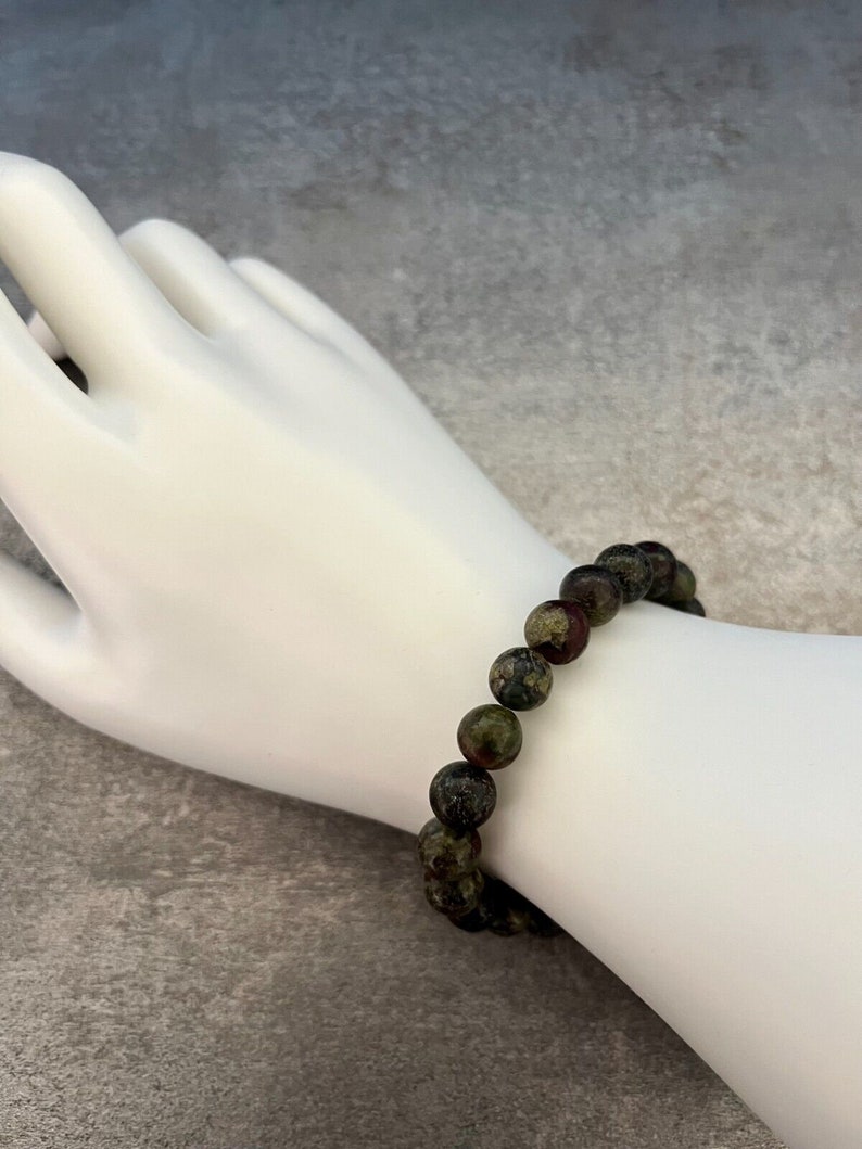 Bransoletka DRAGON BLOOD JASPER Stretch Fit wykonana ręcznie z torebką prezentową i kartką Kryształowy kamień szlachetny 8 mm zdjęcie 2