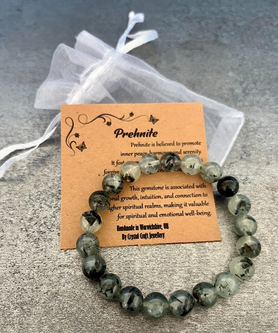 PREHNITE Bracelet Stretch Fit Handmade With Gift Bag & Card Crystal Gemstone 8mm