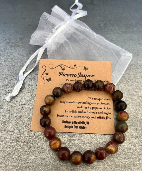 PICASSO JASPER Bracelet Stretch Fit Handmade With Gift Bag & Card Crystal Gemstone 8mm
