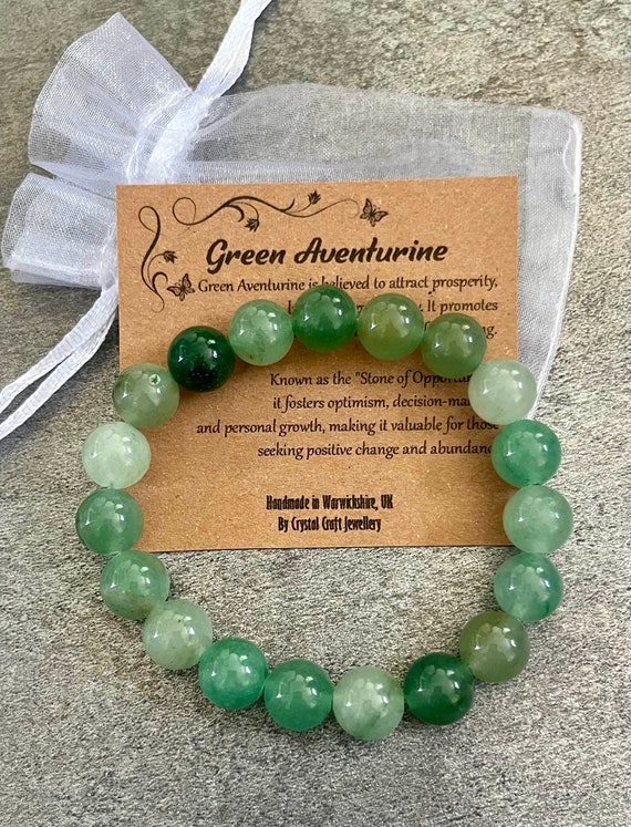 GREEN AVENTURINE Bracelet Stretch Fit Handmade With Gift Bag & Card Crystal Gemstone 10mm