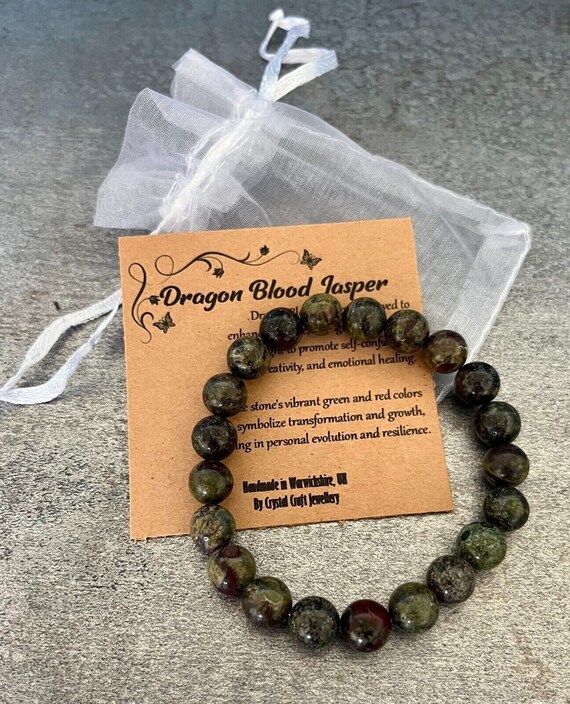 DRAGON BLOOD JASPER Bracelet Stretch Fit Handmade With Gift Bag & Card Crystal Gemstone 8mm